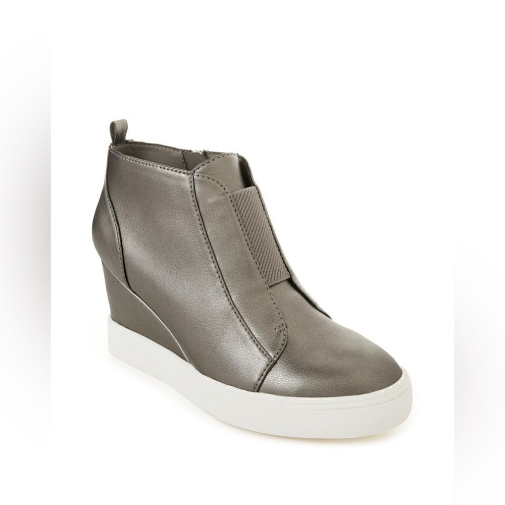 MIA WEDGE SNEAKERS side zip metallic grey